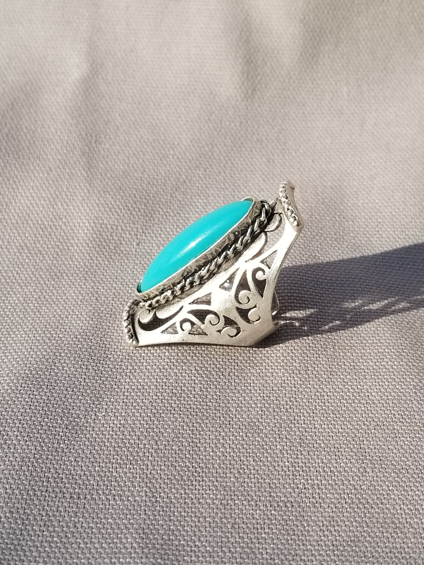 Silver Turquoise Long Ring