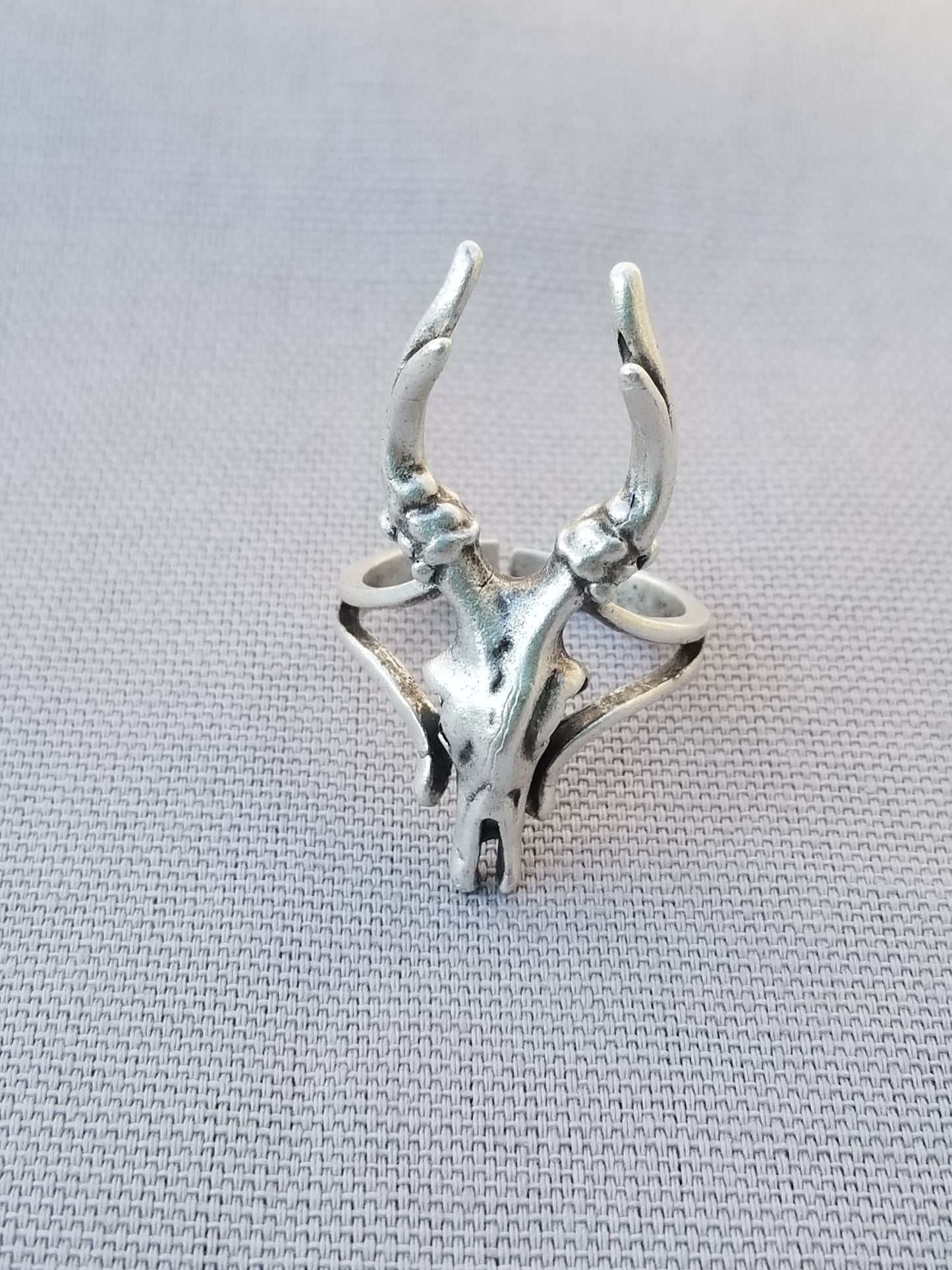 Stag Skull Silver Ring