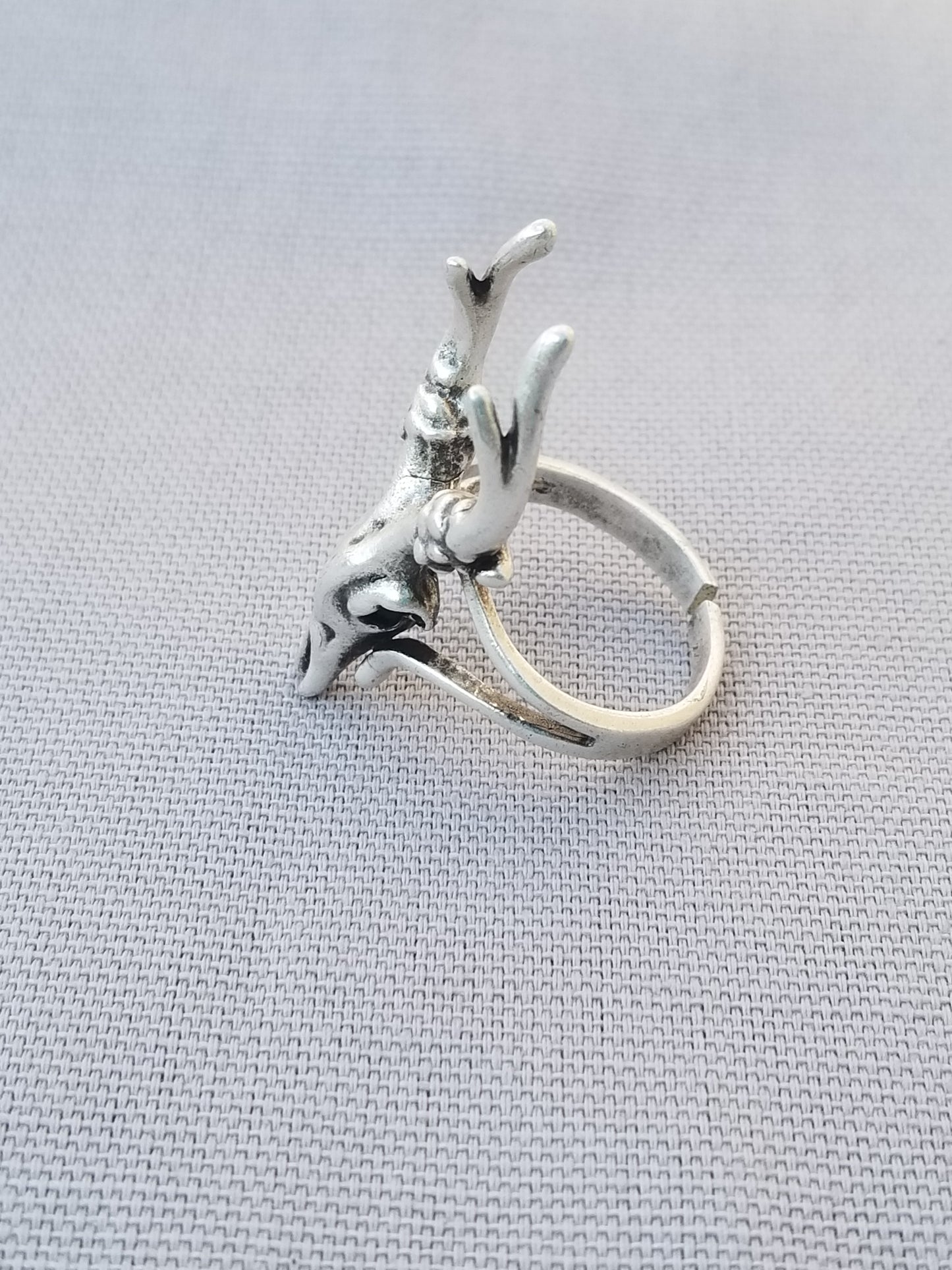 Stag Skull Silver Ring