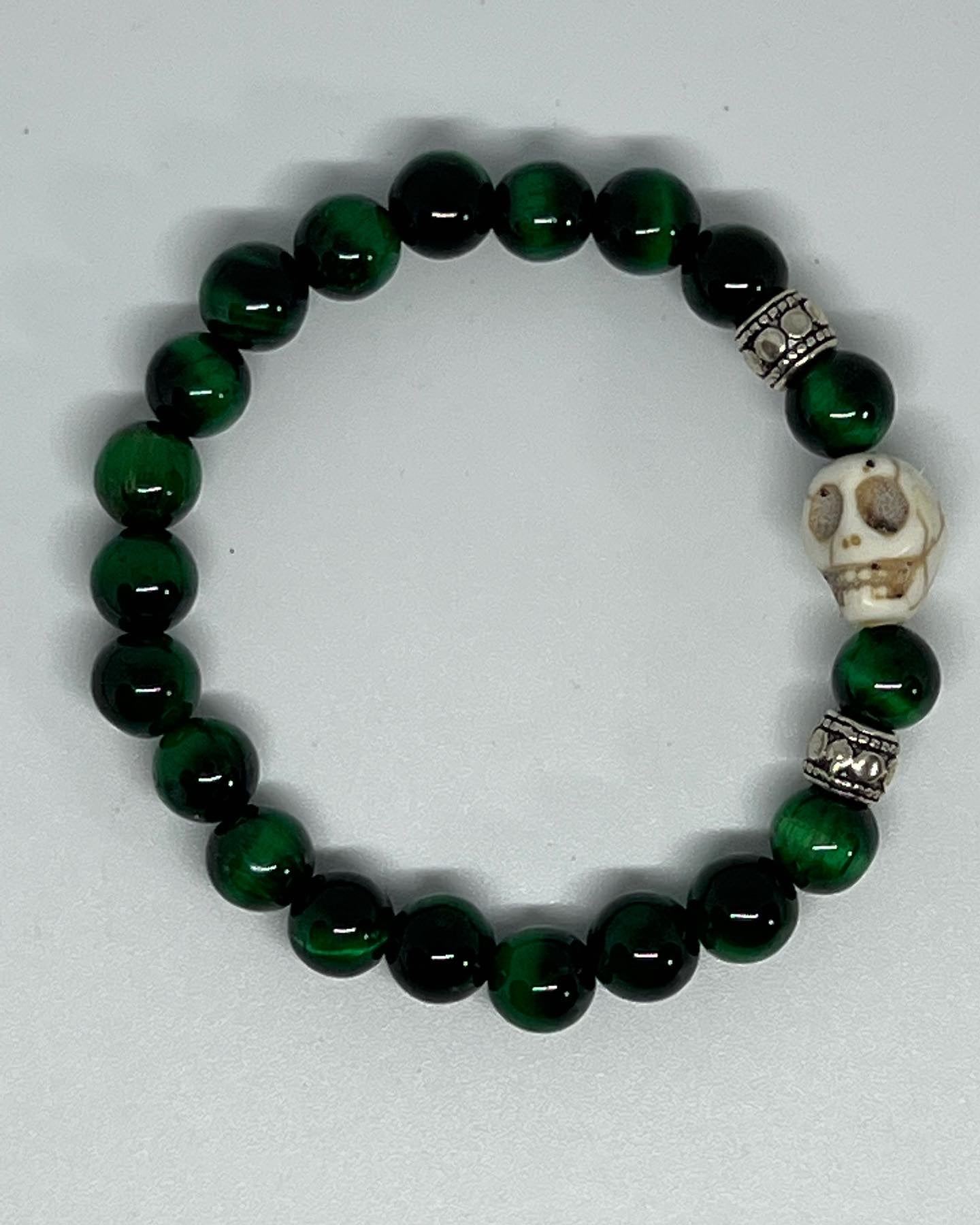 Skull Bracelet with green bead