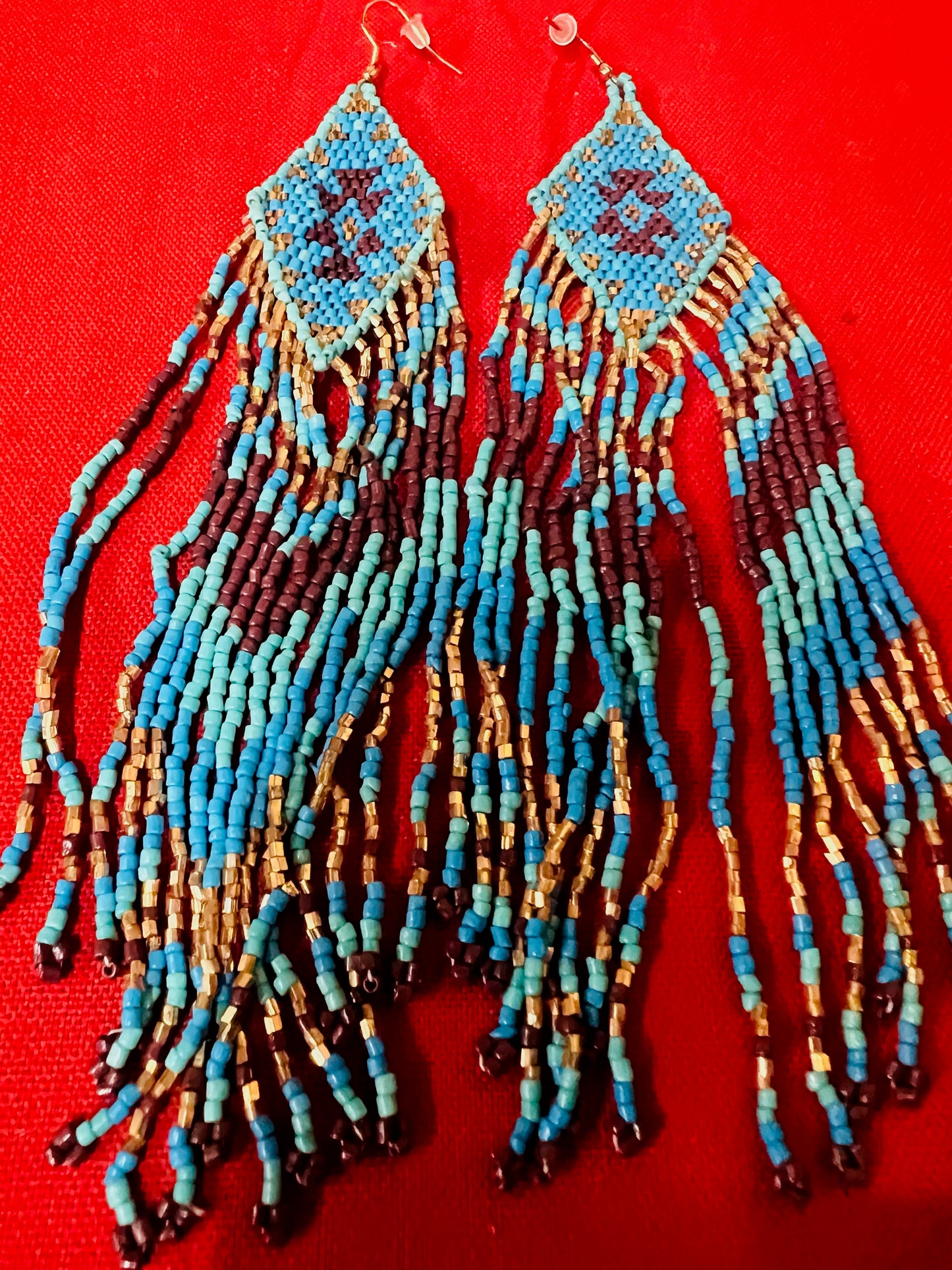 Boho blue seeded bead earrings