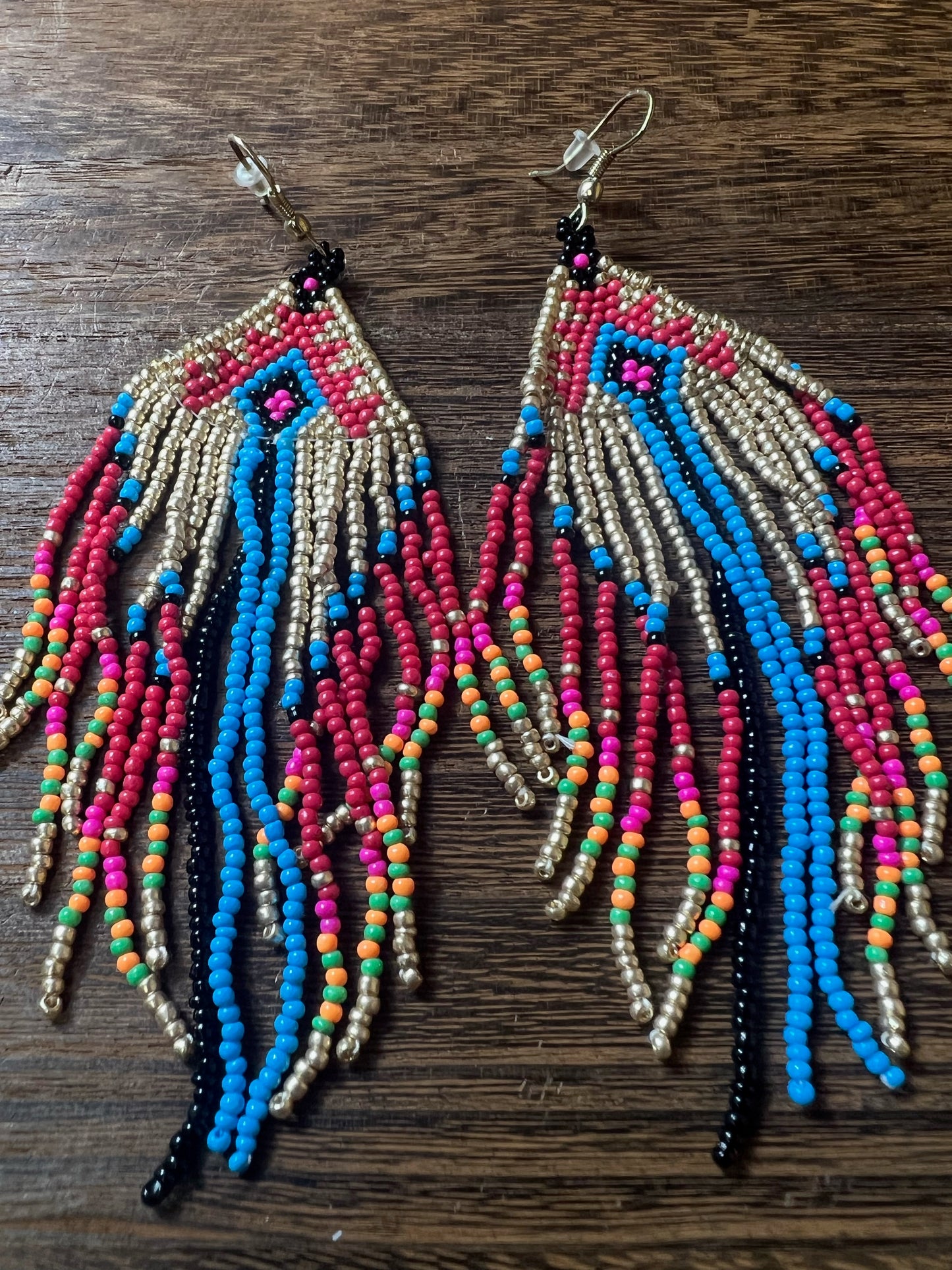 Multicolored pink-blue bead earrings