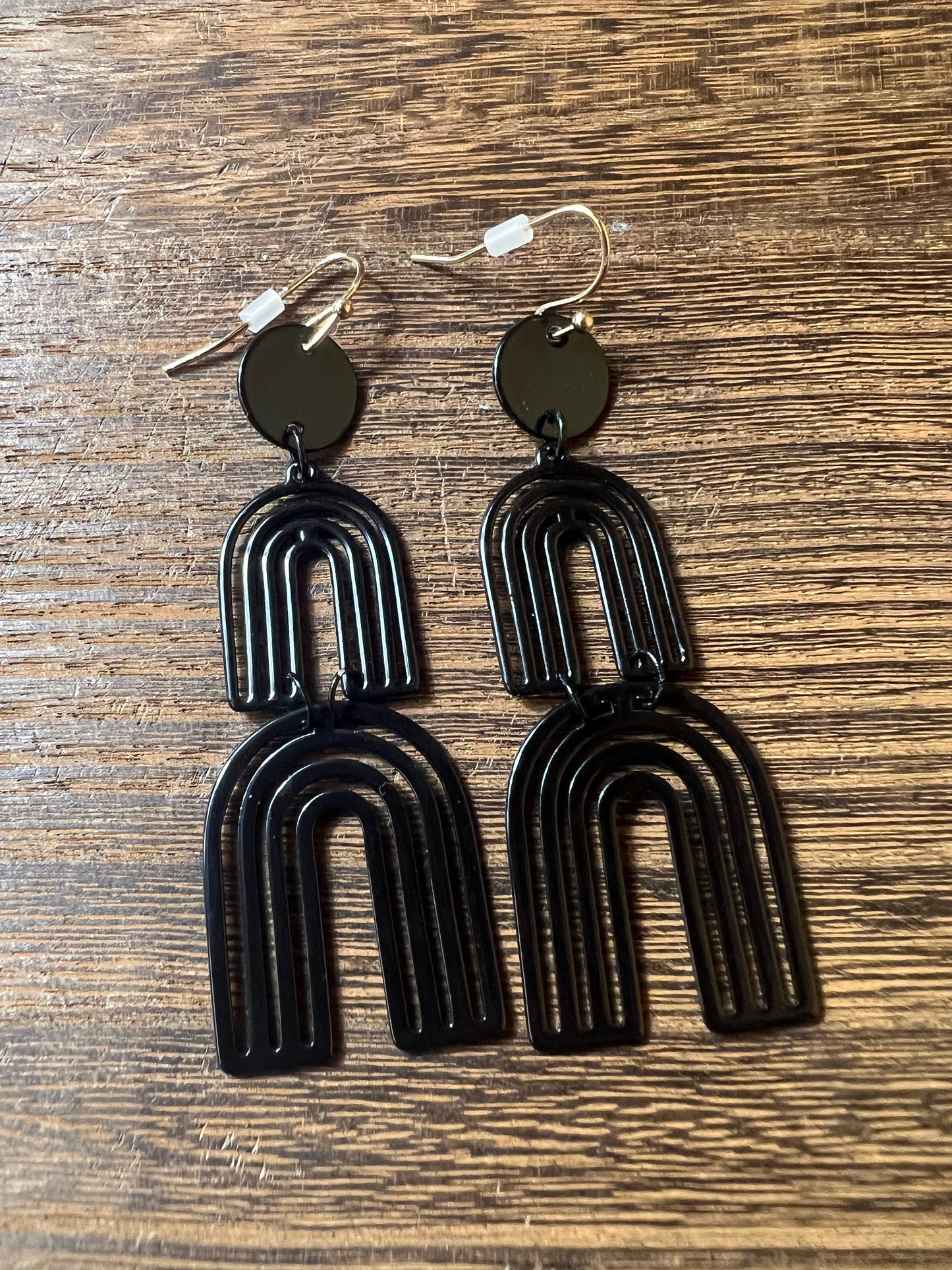 Black double rainbow earrings