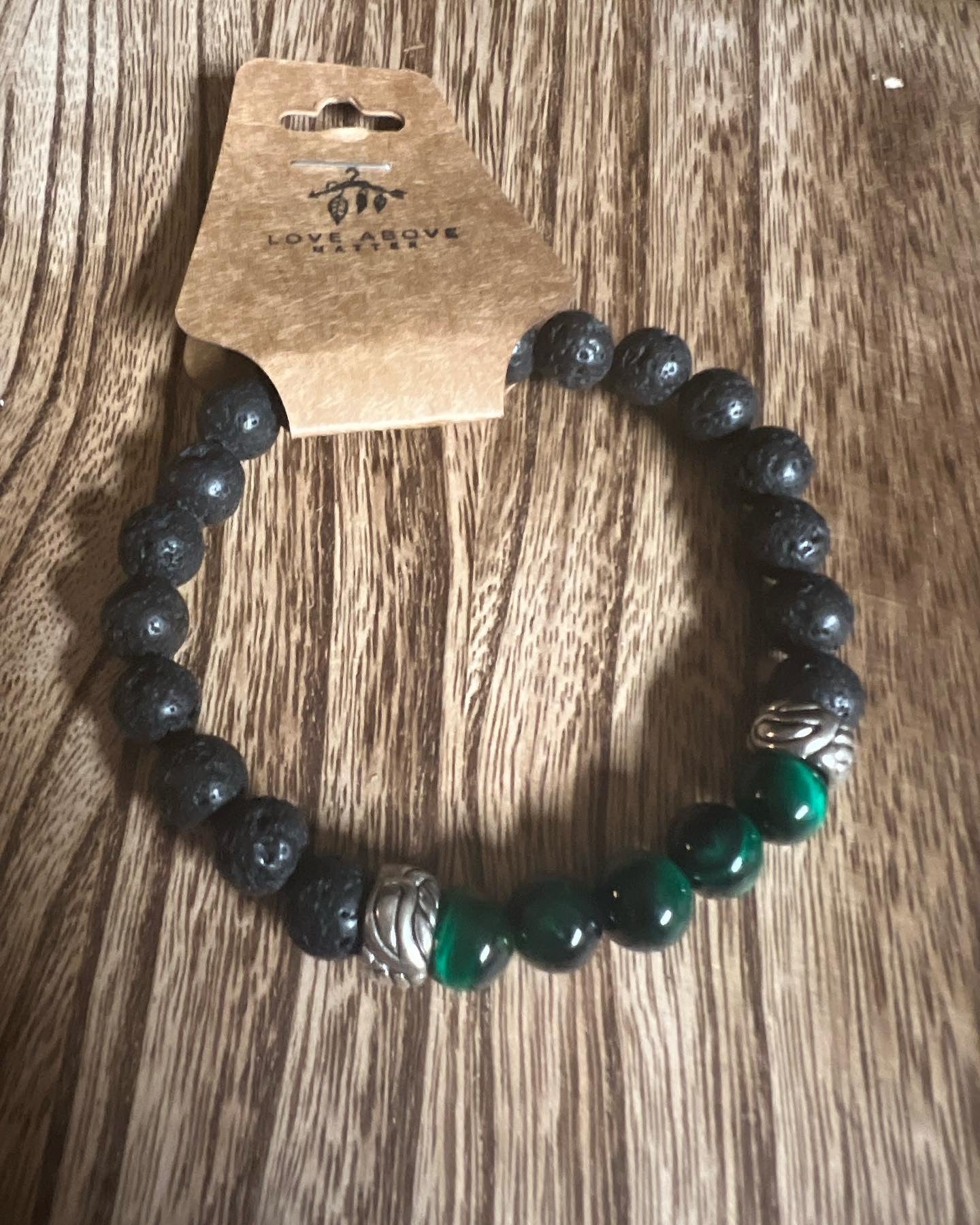 Lava Stone with Emerald Shade Beads