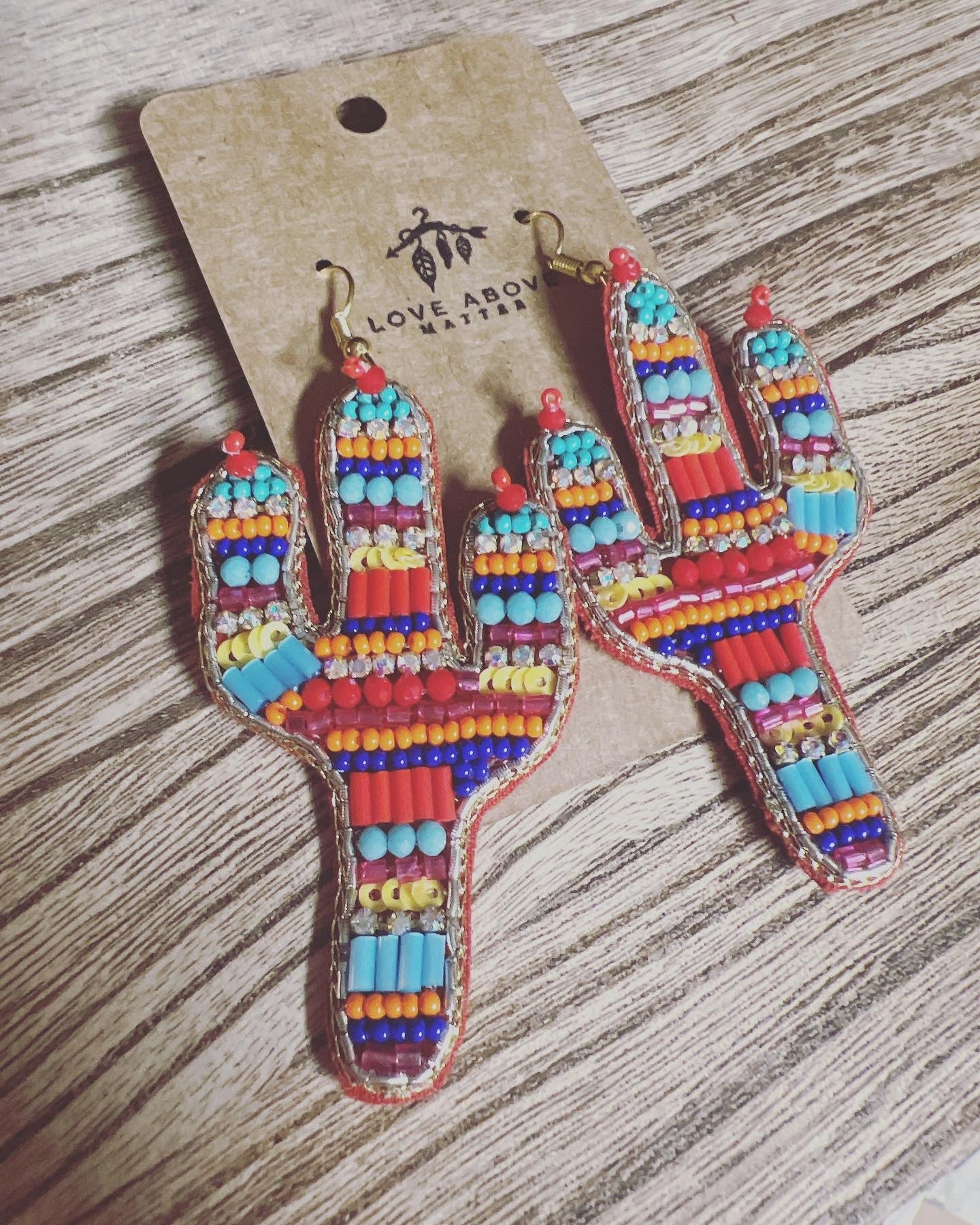 Multicolor Beaded cactus earrings