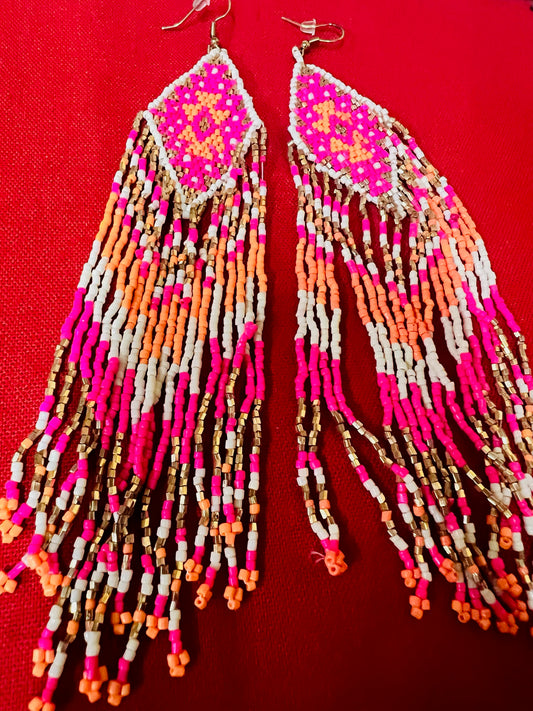 Pink beaded seed earrings